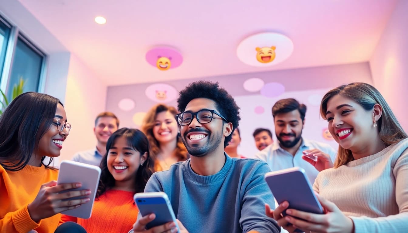 Engaging digital chat room scene for sexchat with diverse adults communicating.