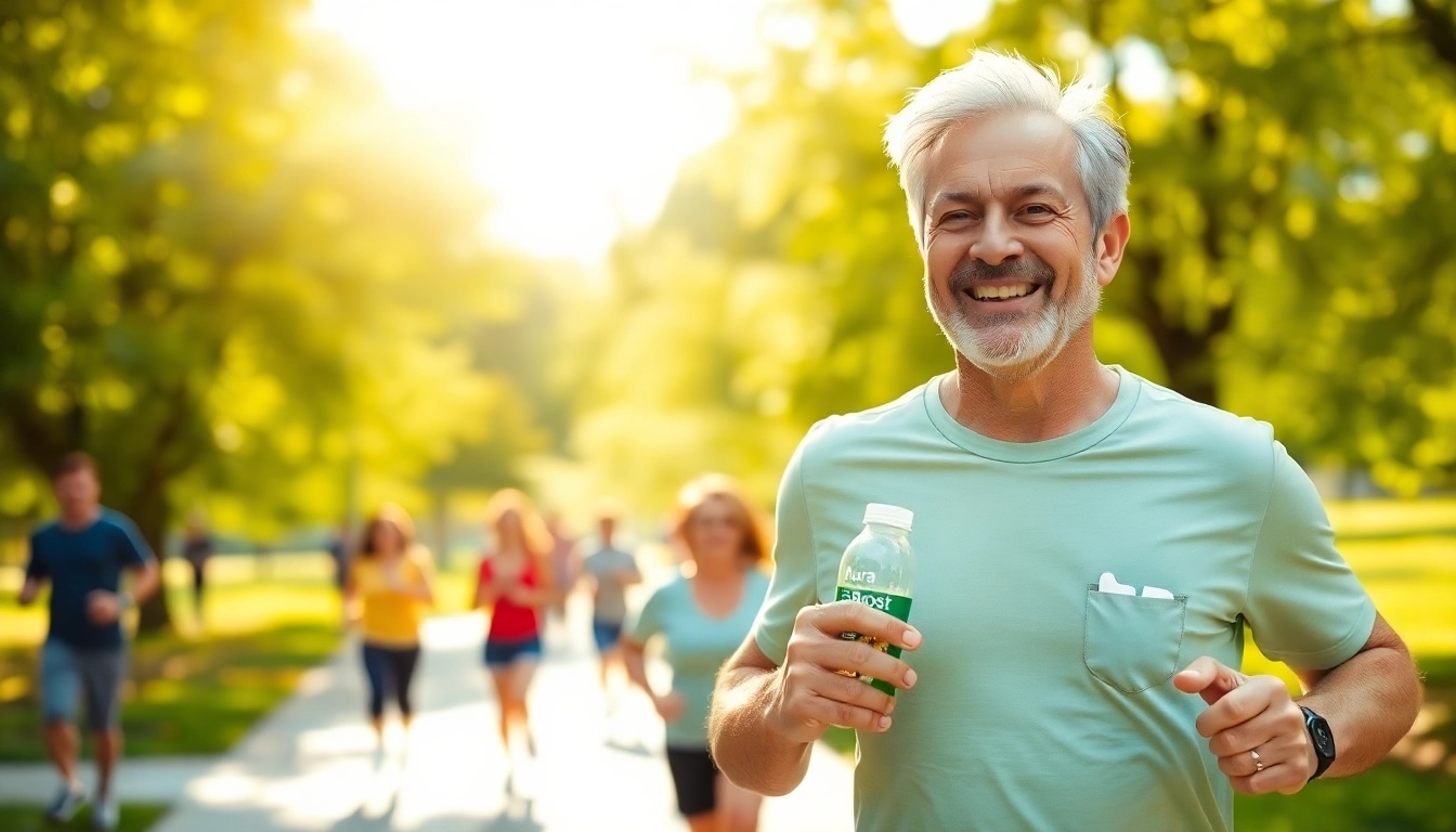 Man jogging in a park, embodying vitality and transformation with Pura Boost.