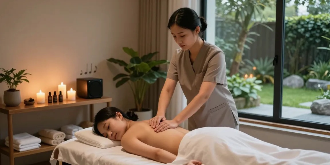 군포출장마사지 therapy room with a therapist providing relaxation massage
