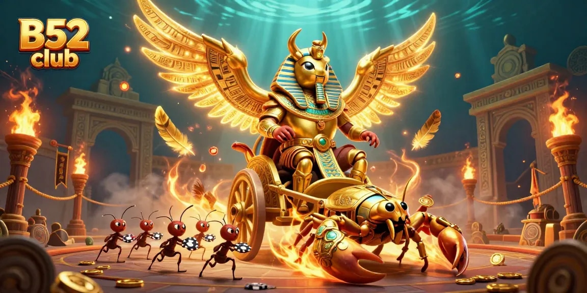 Engage with B52 club's thrilling gaming experience with exciting characters and elements in a dynamic casino scene.