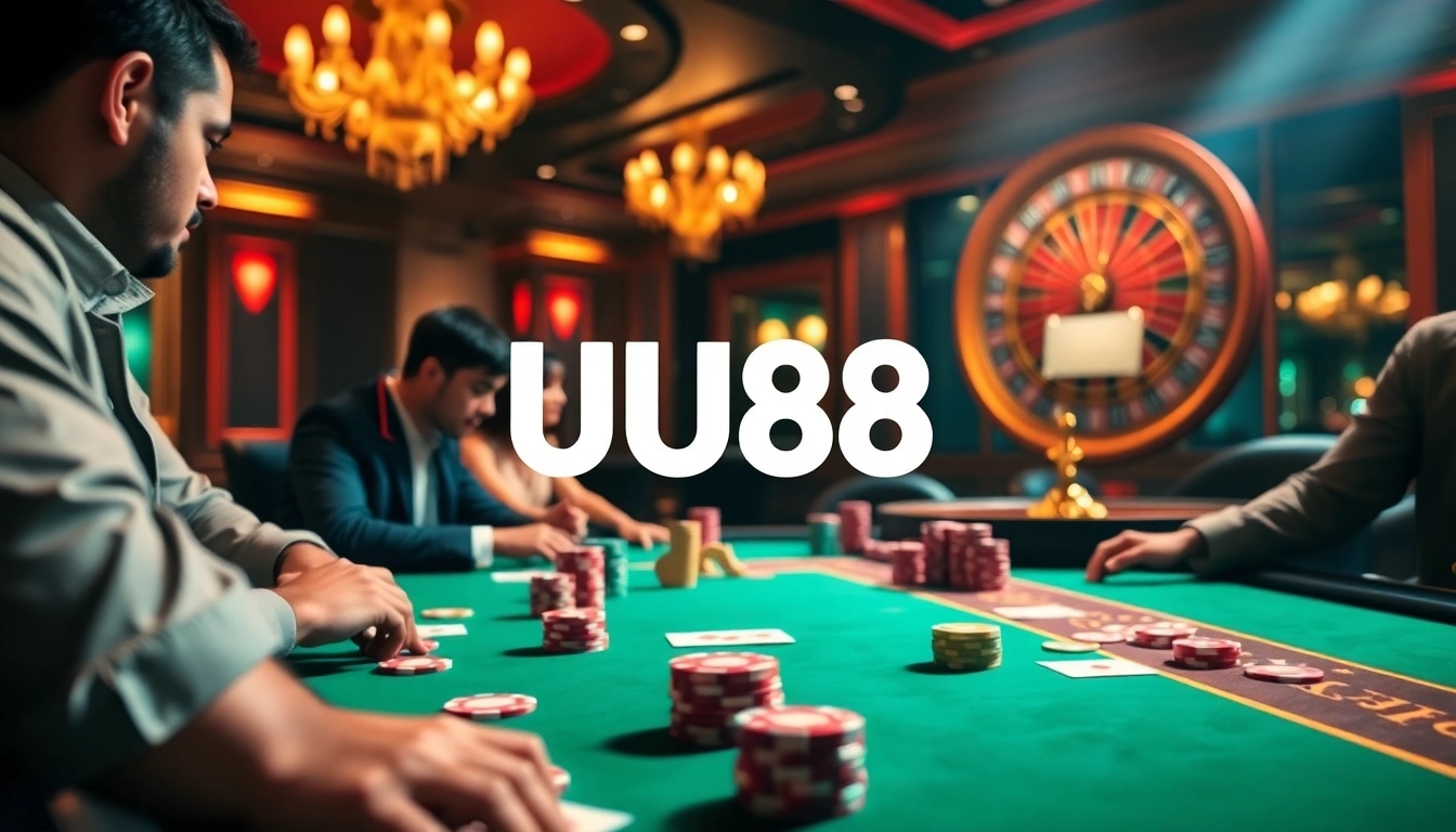 Experience thrilling poker action with UU88 at a vibrant casino table.