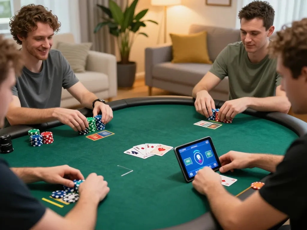 Engaging online poker game scene with players enjoying at nhà cái ko66 on their devices
