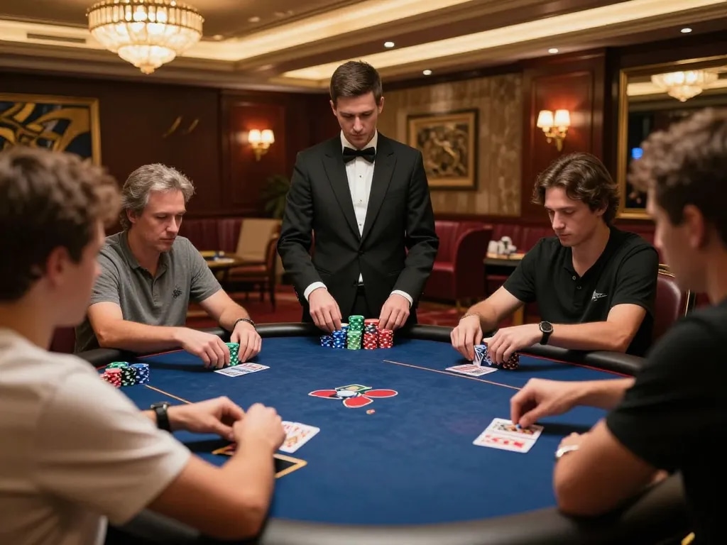 Players engaging in high-stakes poker at rr88 casino, showcasing a competitive atmosphere.