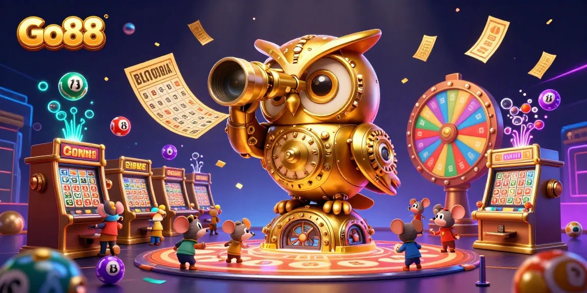 Experience the excitement of Go88 with vibrant casino-themed 3D illustration showcasing dynamic games and fun elements.