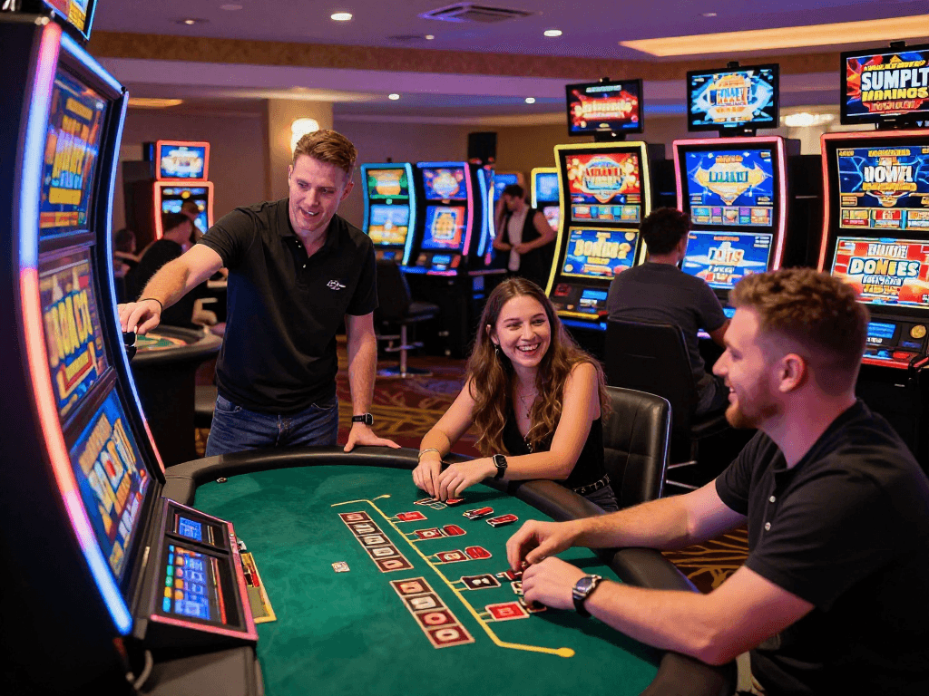 Explore vibrant non-UK casinos like https://neccr.org.uk featuring enthusiastic players, slot machines, and engaging live dealer tables.