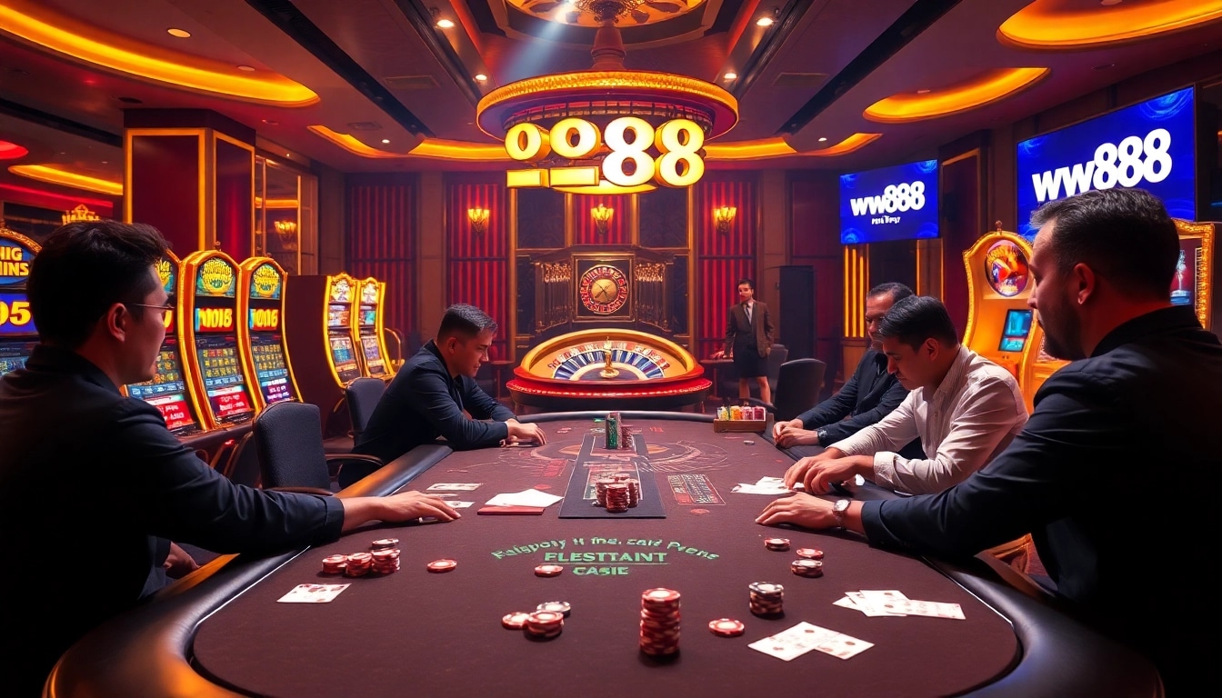 Experience the excitement of ww88 at a high-stakes poker table in a luxurious casino.