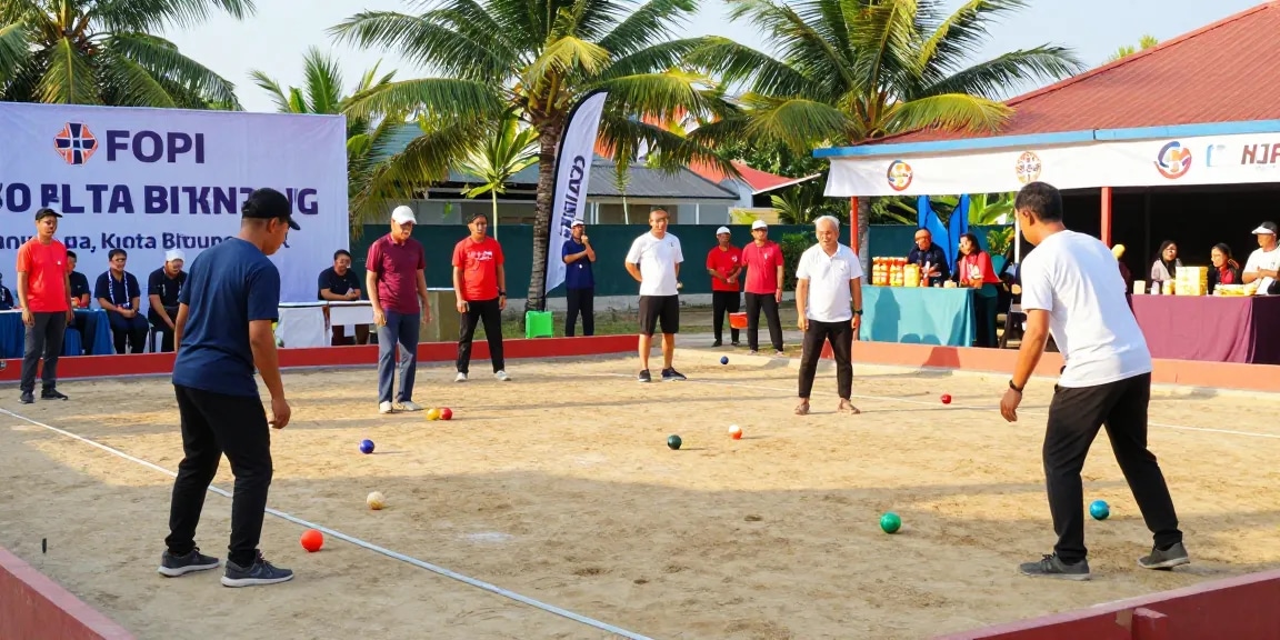 Petanque players competing at FOPI Kota Bitung court, highlighting community spirit and sportsmanship for fopikotabitung.org.