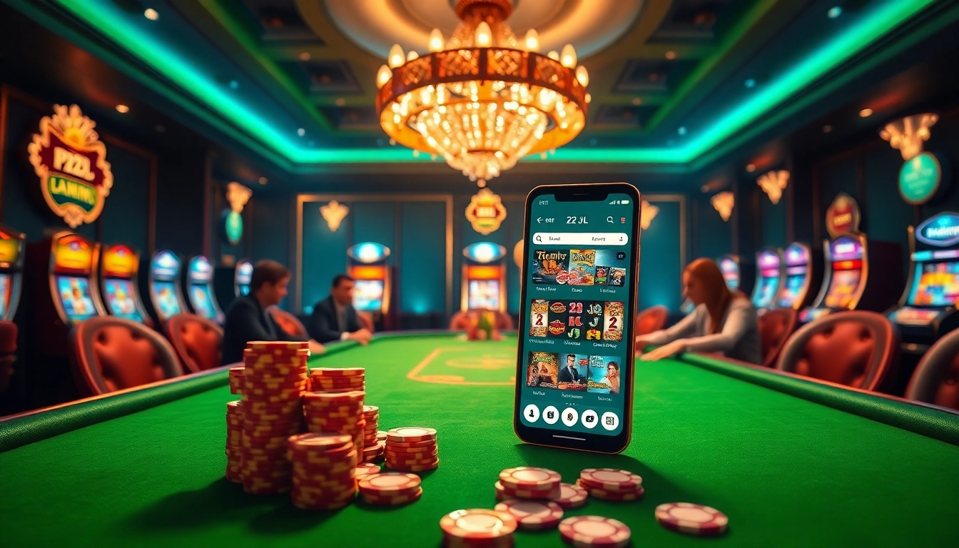 A dynamic poker scene highlighting the 22JL app interface and vibrant casino elements.