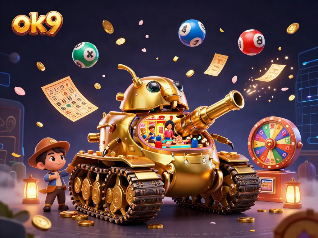 Engage with ok9's dynamic online gaming experience filled with animated lottery and casino elements.