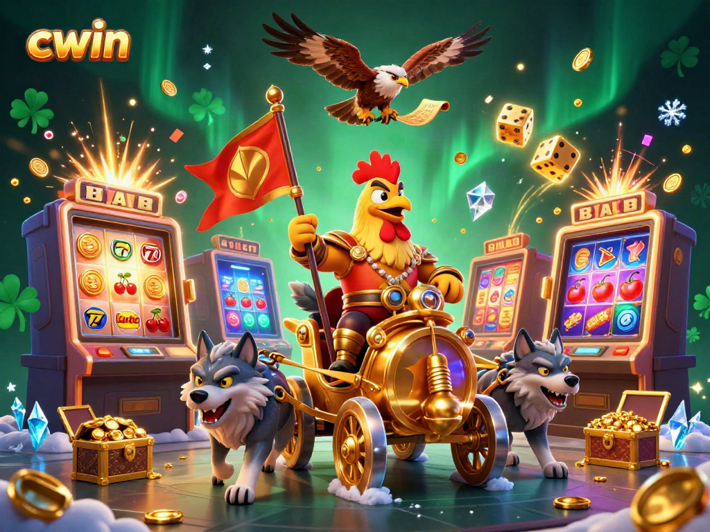Experience the thrill of cwin with a dynamic 3D casino scene featuring exciting game elements and characters.