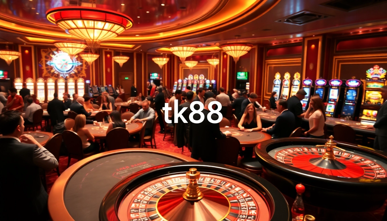 tk88 players enjoying a thrilling casino experience at luxurious poker tables.