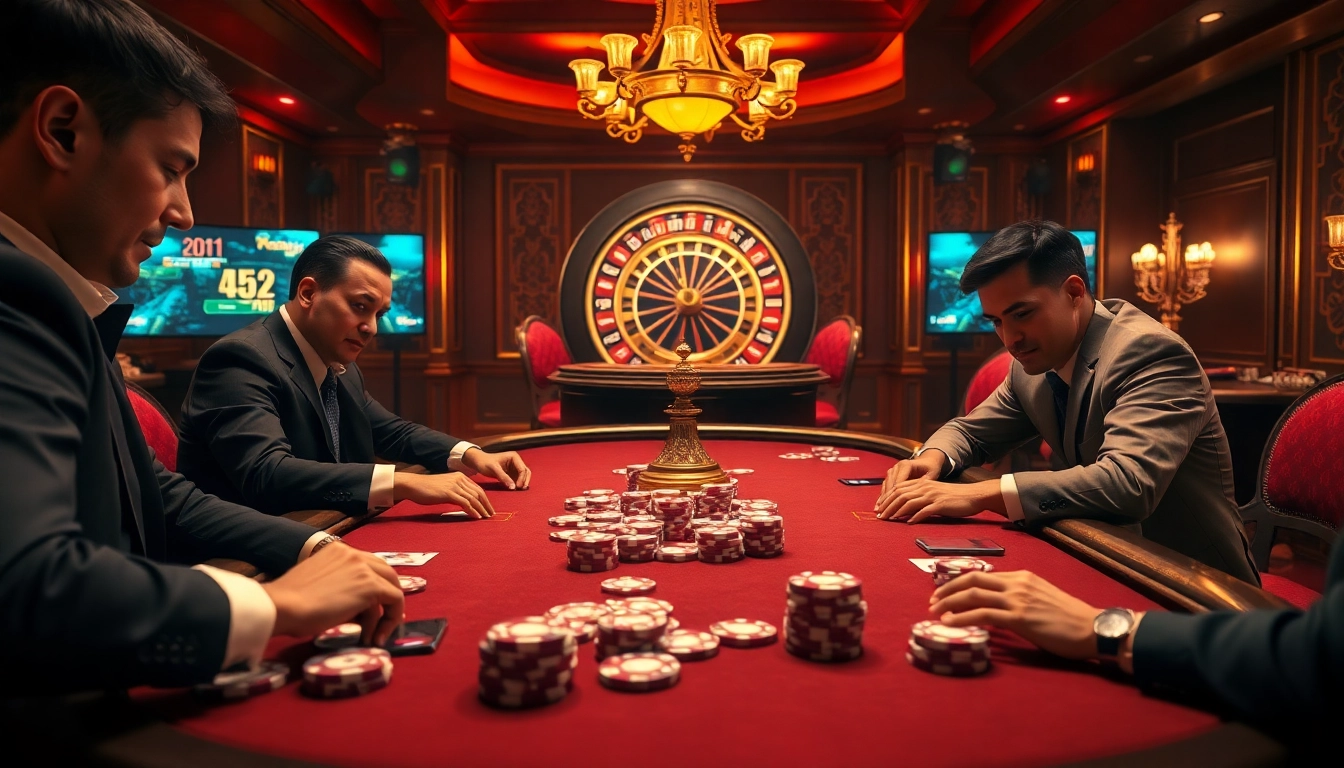 Players enjoying a thrilling game at the poker table, reflecting the essence of https://kjc.pizza/ and the excitement of casino gameplay.