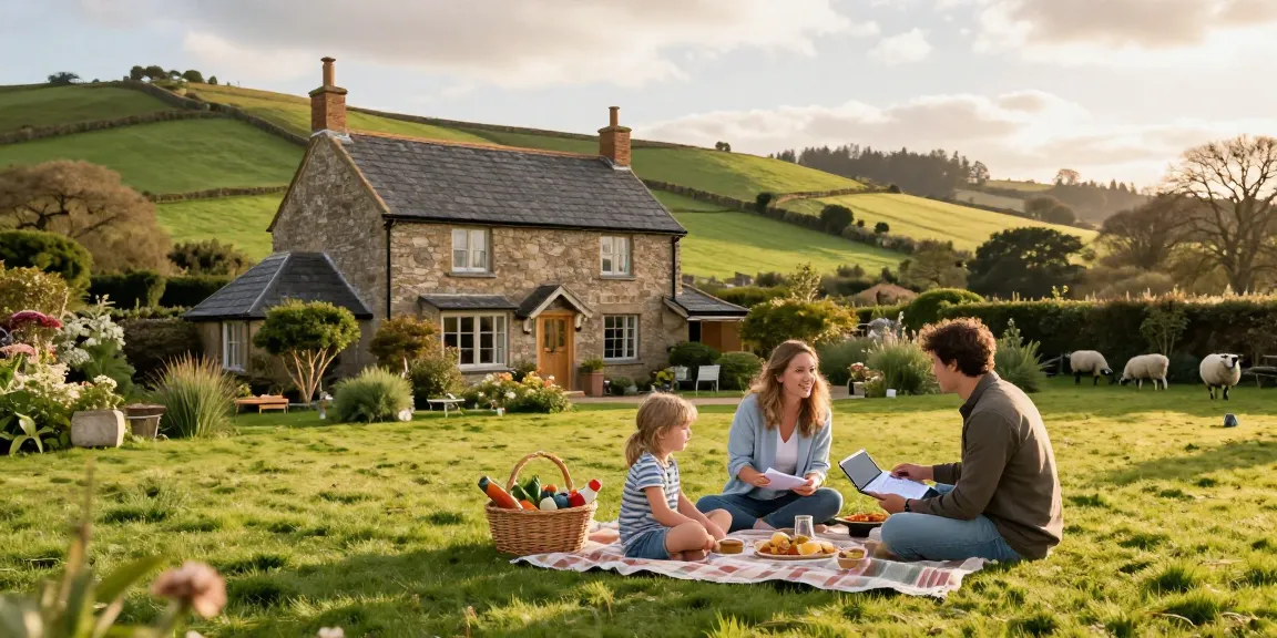 Welcoming scene of a family enjoying a picnic near a charming holiday let house, highlighting holiday let management opportunities.