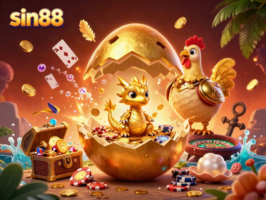 Experience sin88 gaming excitement with golden dragon and poker chips in vibrant casino scene.