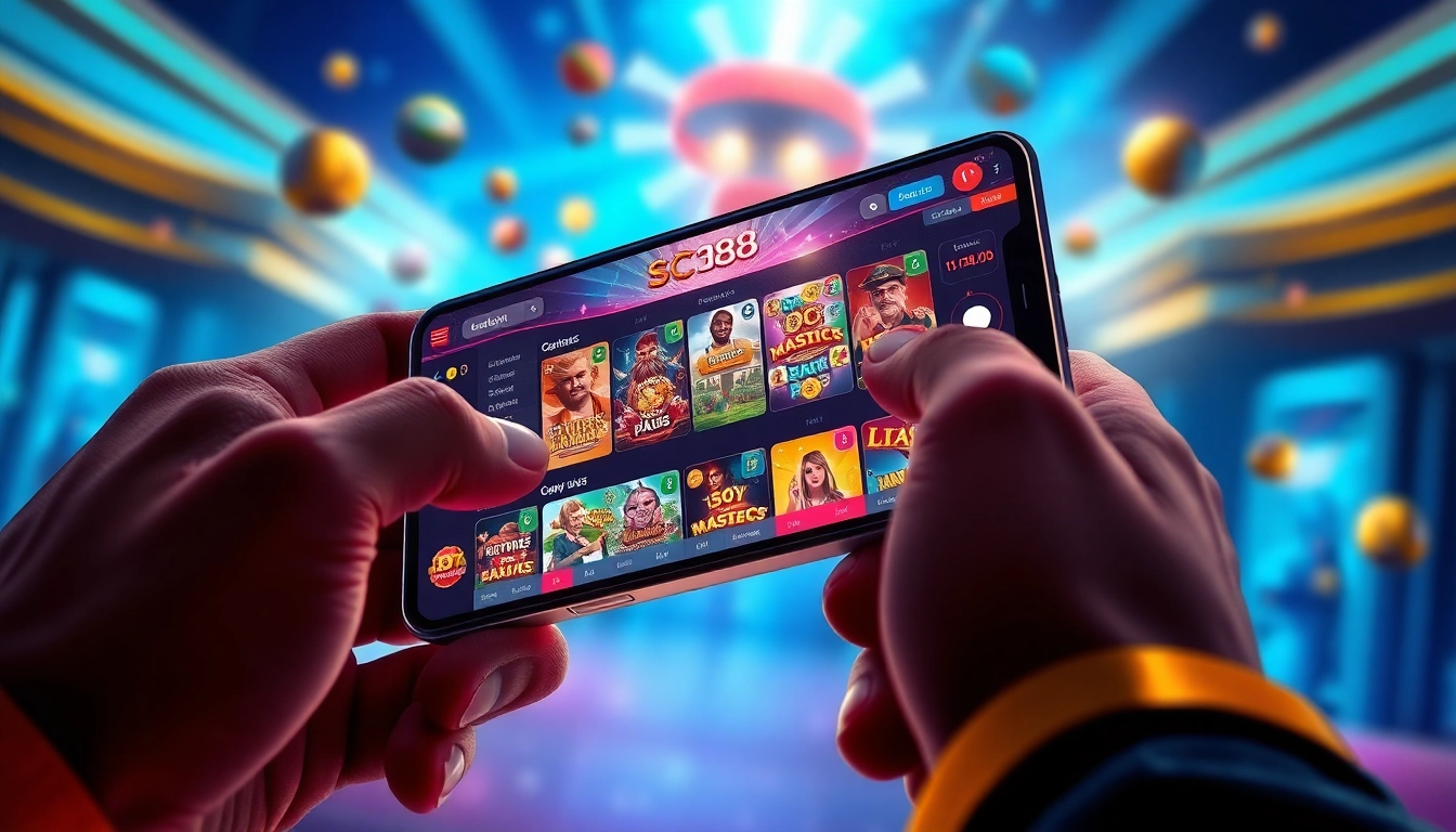 Engaging smartphone display showcasing SC88 online gaming features, including slots and betting options.