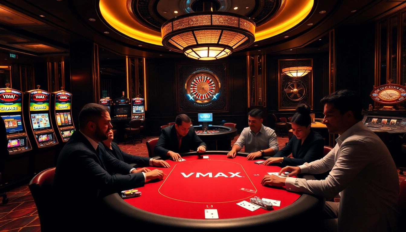 Experience the thrill of VMAX poker with high stakes and elegant players at the table.