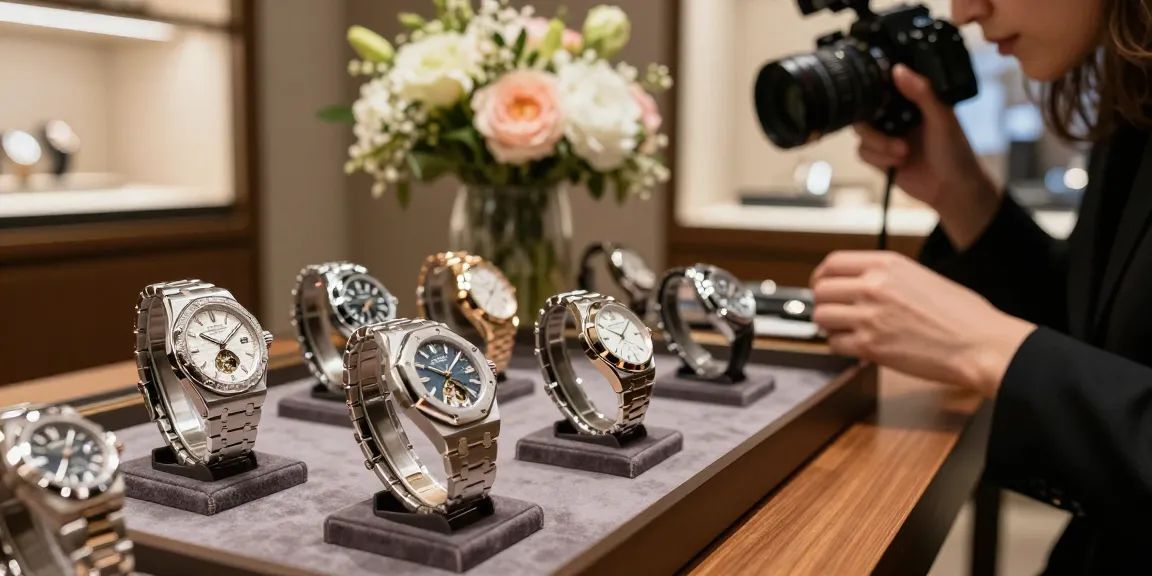 Explore exquisite super clone watches showcasing high-end replica timepieces in a luxury boutique.