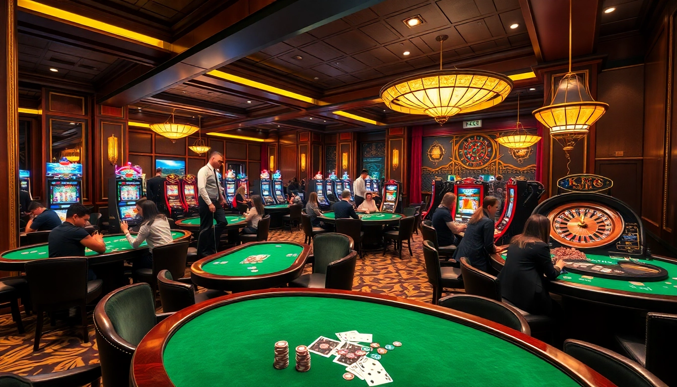 KJC-themed casino scene with players enjoying vibrant tables and slot machines.