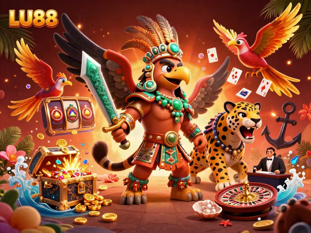 Experience thrilling gameplay with LU88's vibrant 3D casino scene featuring dynamic characters and rich gaming elements.