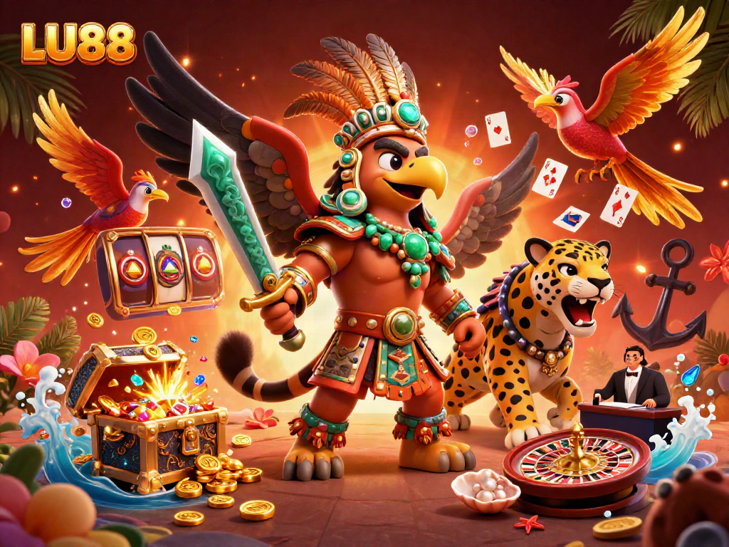 Experience thrilling gameplay with LU88's vibrant 3D casino scene featuring dynamic characters and rich gaming elements.