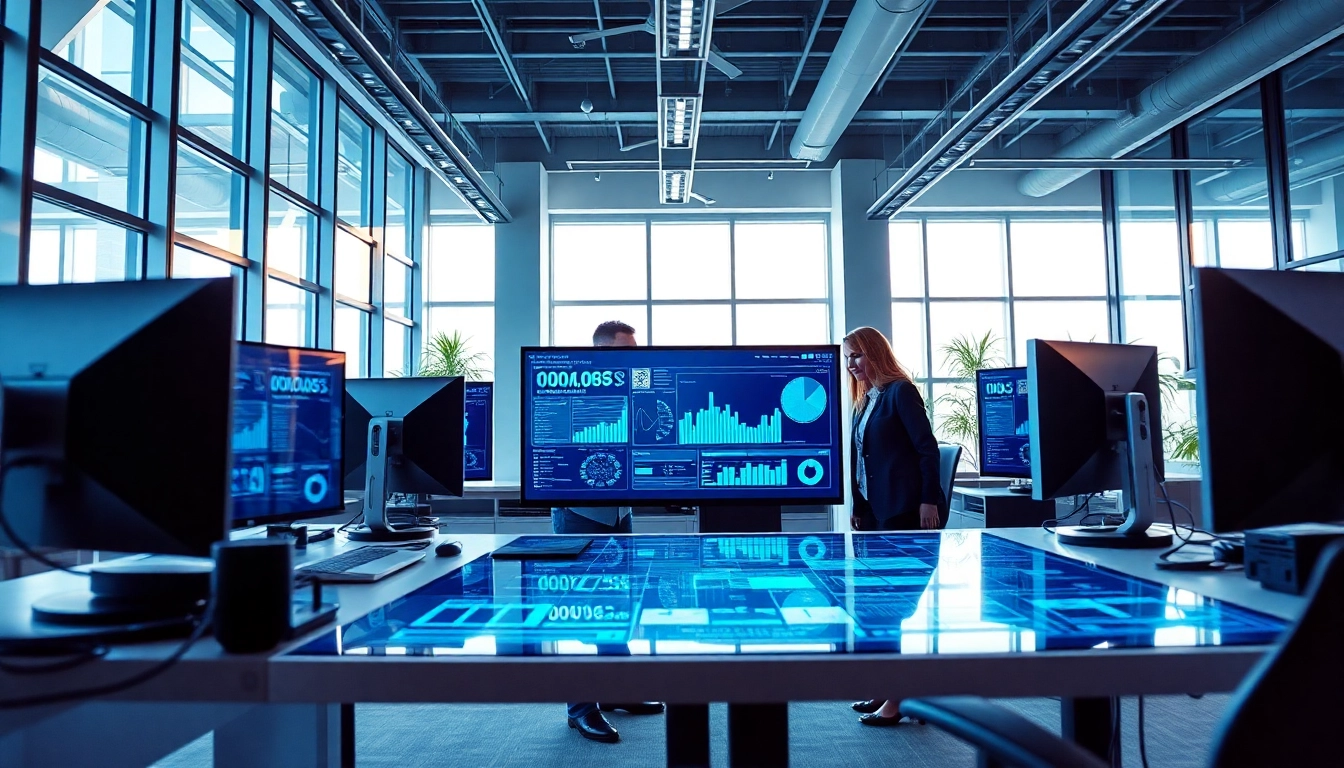 Innovative workspace showcasing techeslabs.wiki with professionals collaborating on advanced technology.