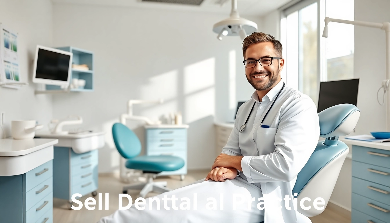 Scena dinamica di un dentista che discute della vendita del proprio studio, incarnando fiducia e professionalità in una clinica luminosa.