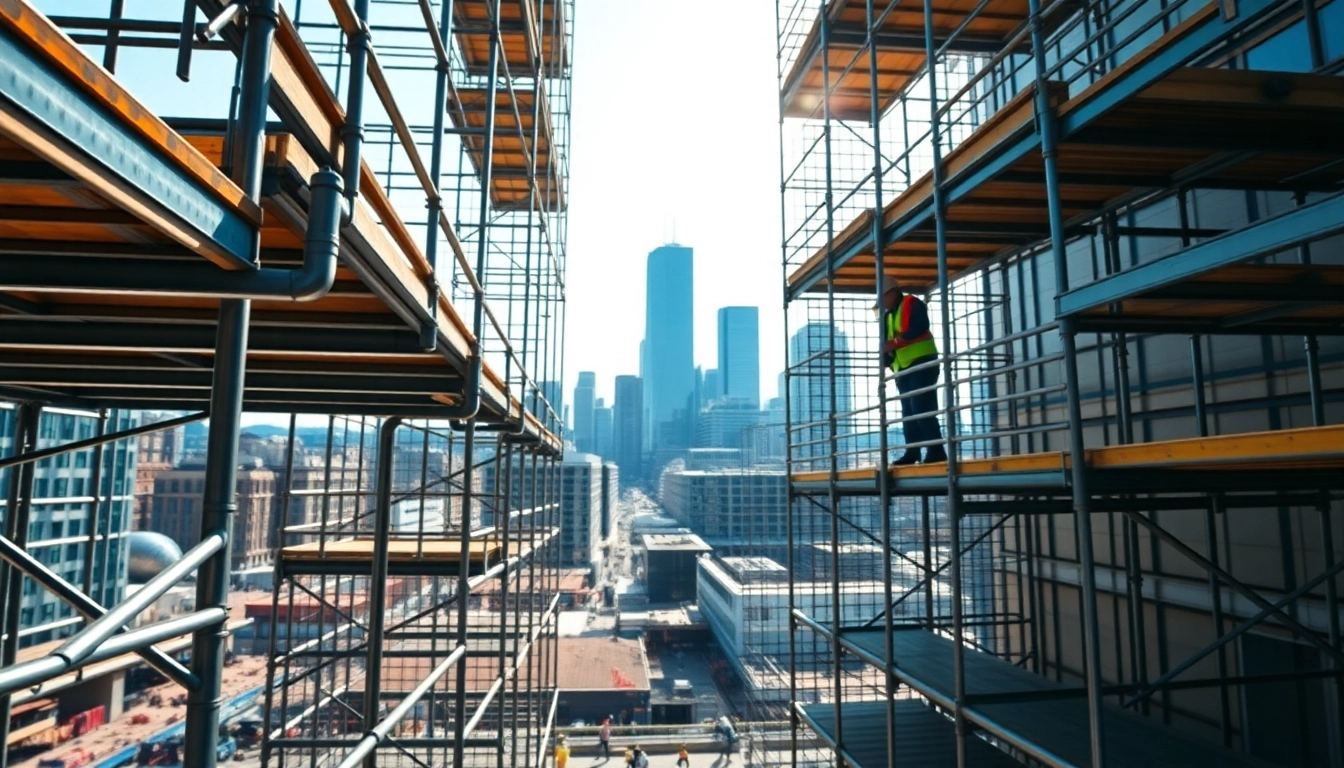 Scaffolding Bolton under a bright skyline, showcasing professional construction setups.