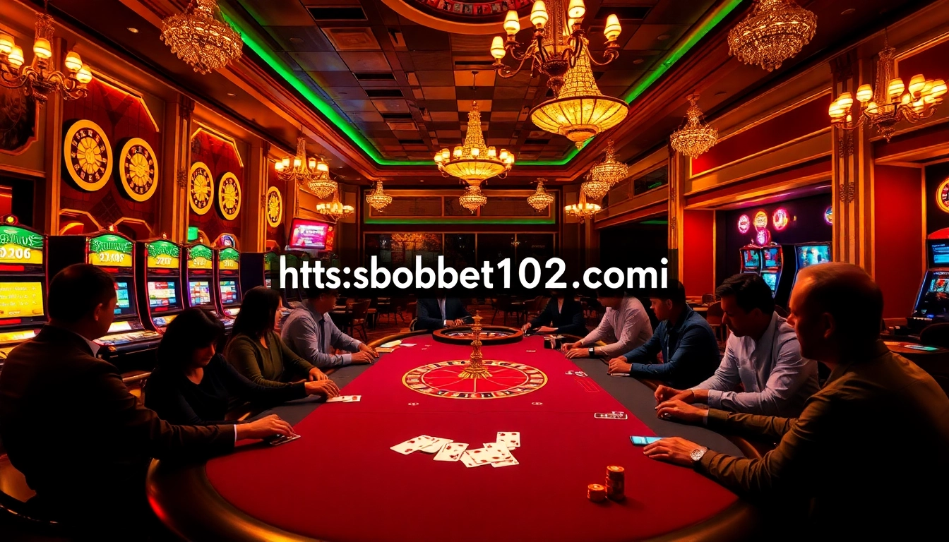 Experience vibrant gambling with a poker table scene at https://sbobet102.com/, showcasing intense players and casino atmosphere.