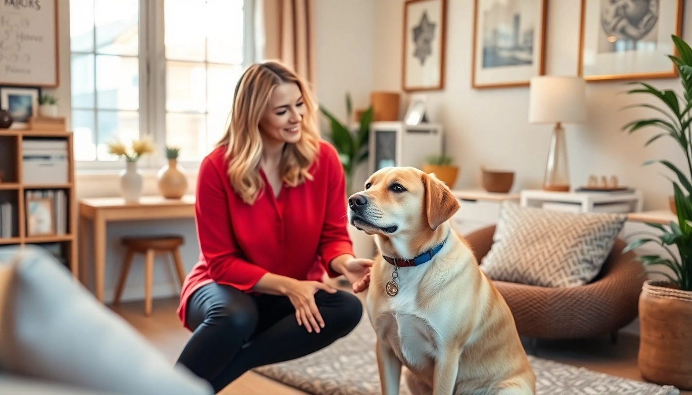 Sydney Psychologist providing a therapy session with a comforting therapy dog in a tranquil office.