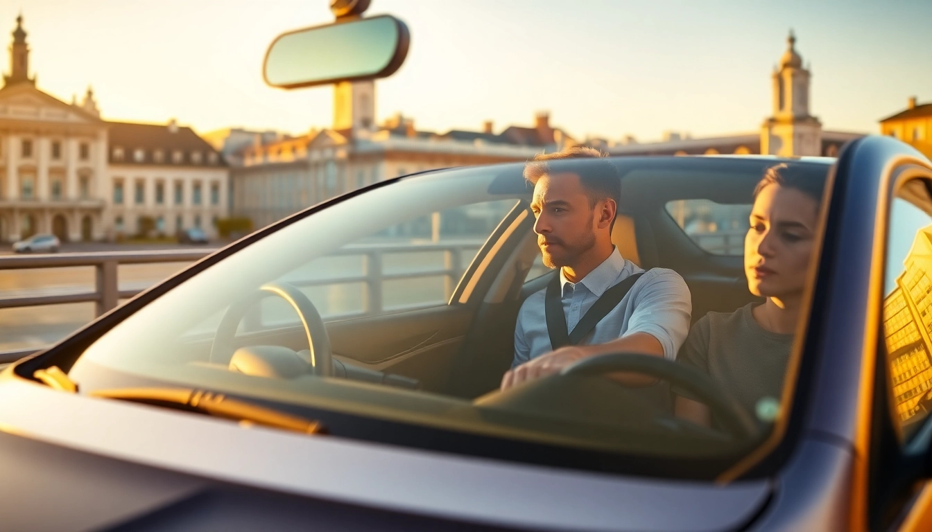 Engaging automatic driving lessons Portsmouth with a professional instructor and learner in a modern car.