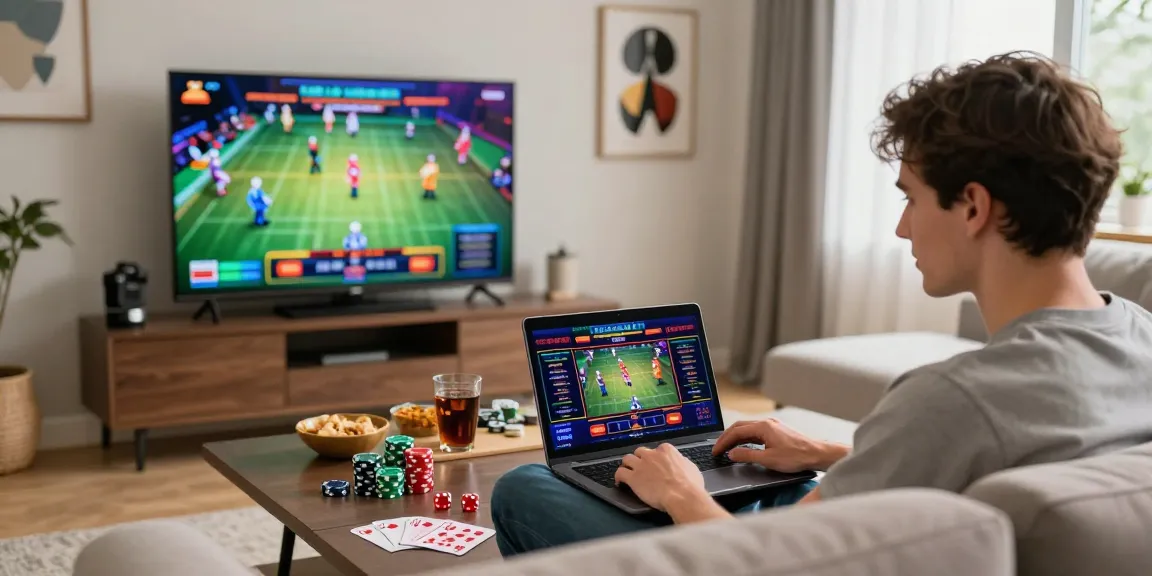 Engaging scene of a player enjoying credit card casinos at home, with gaming elements and cozy atmosphere.