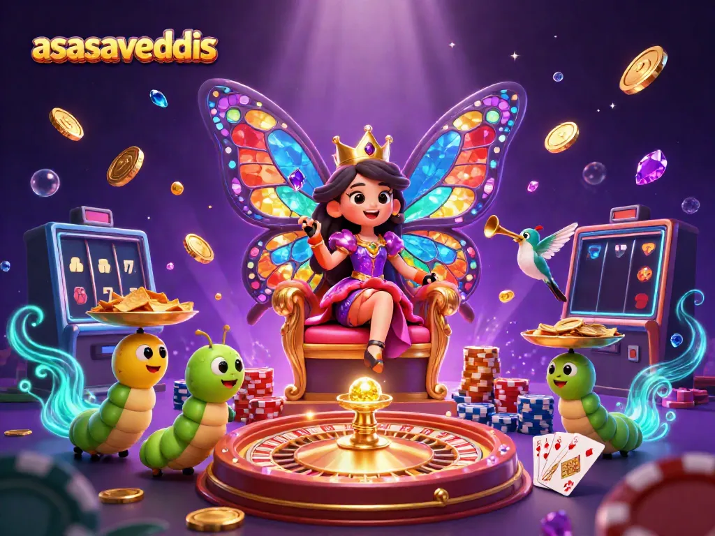 Win big at asasavedis with a vibrant 3D scene featuring casino elements and cartoon characters.
