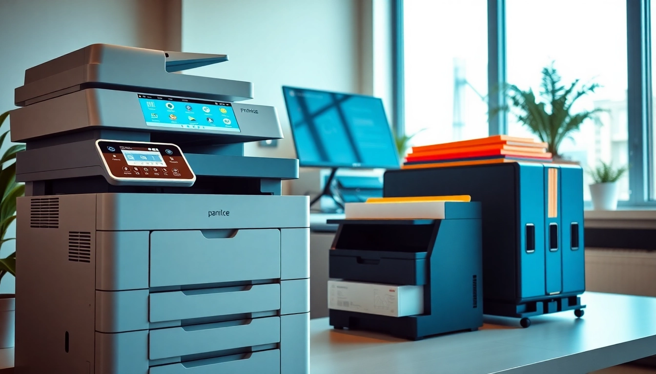Boost productivity with advanced office machines shown in a modern workspace.