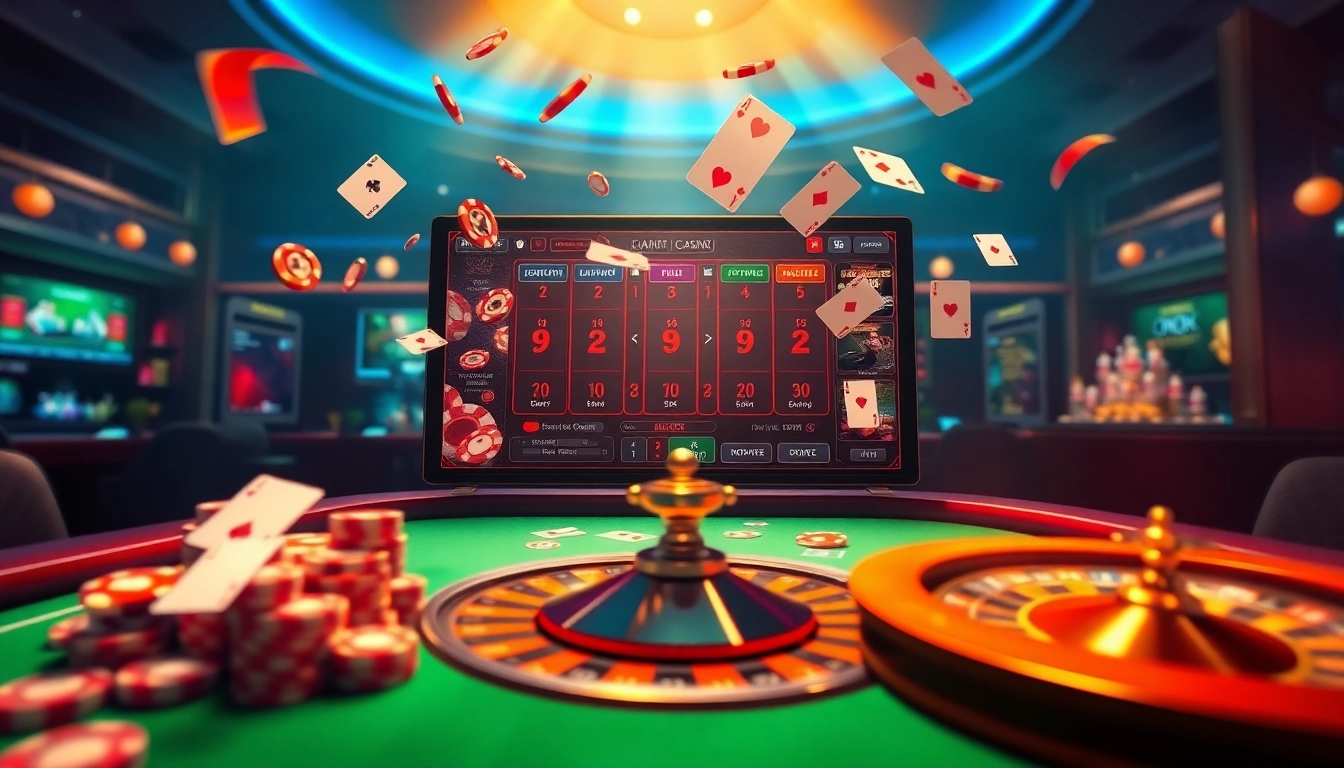 Players enjoying intense moments in game bài đổi thưởng with glowing virtual cards and lively casino ambiance.