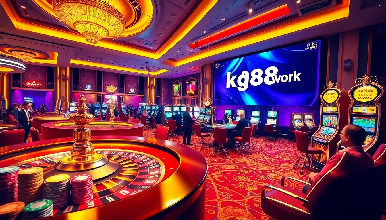 Experience the excitement of winning at https://kg88.work/ with roulette and poker chips on a vibrant casino floor.