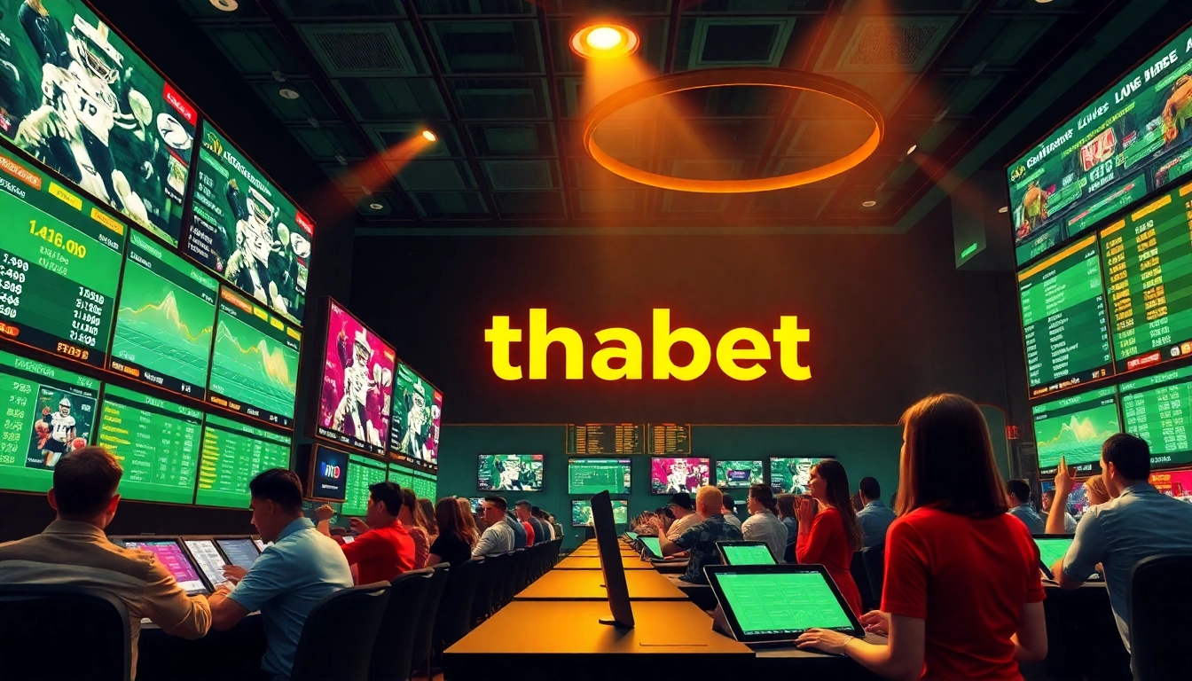 Capture the excitement of thabet sports betting in a bustling casino atmosphere.