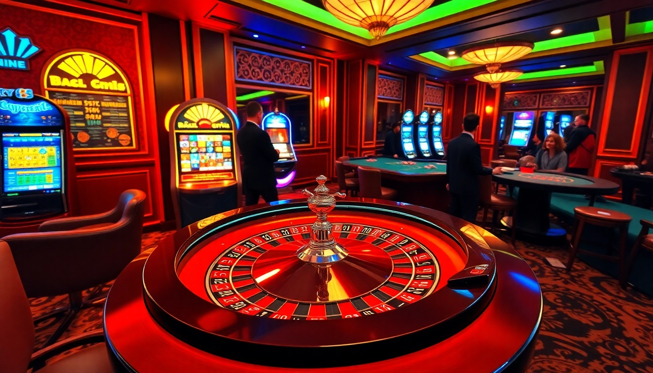 Engaging scene of players enjoying roulette at sky88 com casino, highlighting excitement and luxury.