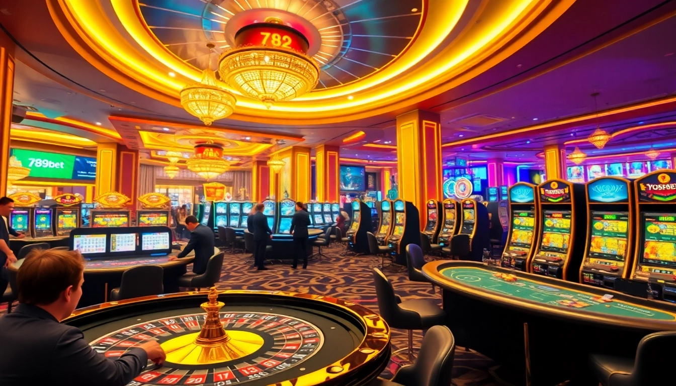 Exciting gaming action at 789BET casino with players enjoying poker and roulette.