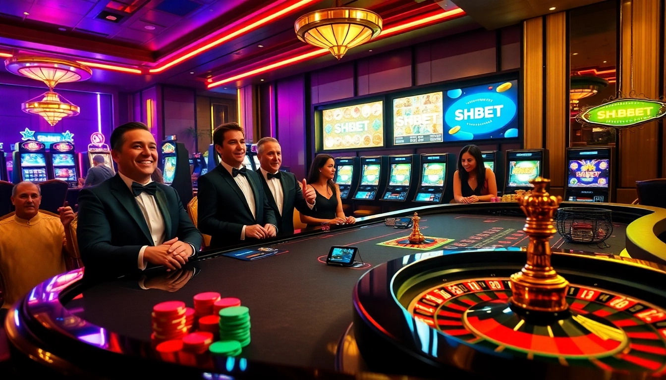 Experience thrilling play at SHBET with vibrant casino tables and excited players.