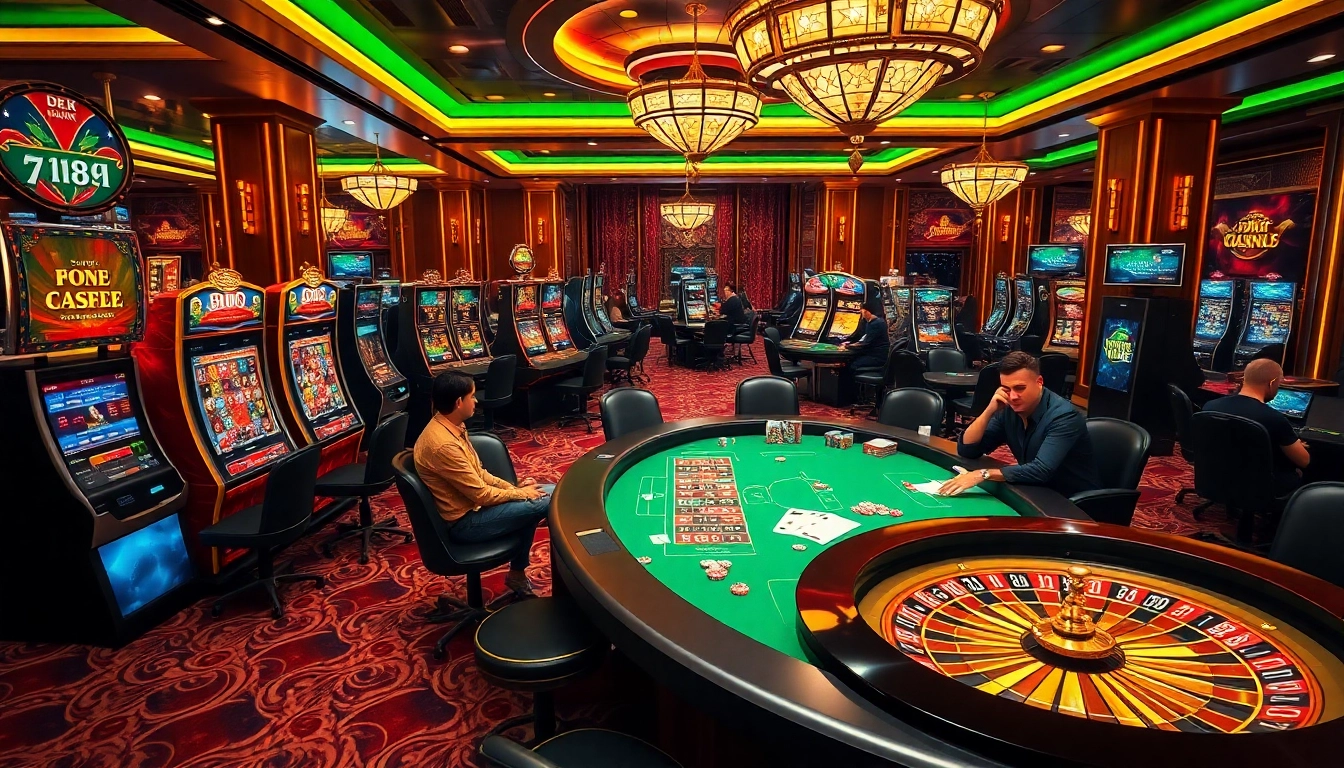 Experience excitement at nhà cái usbet with live poker and vibrant slot machines in a luxurious casino.