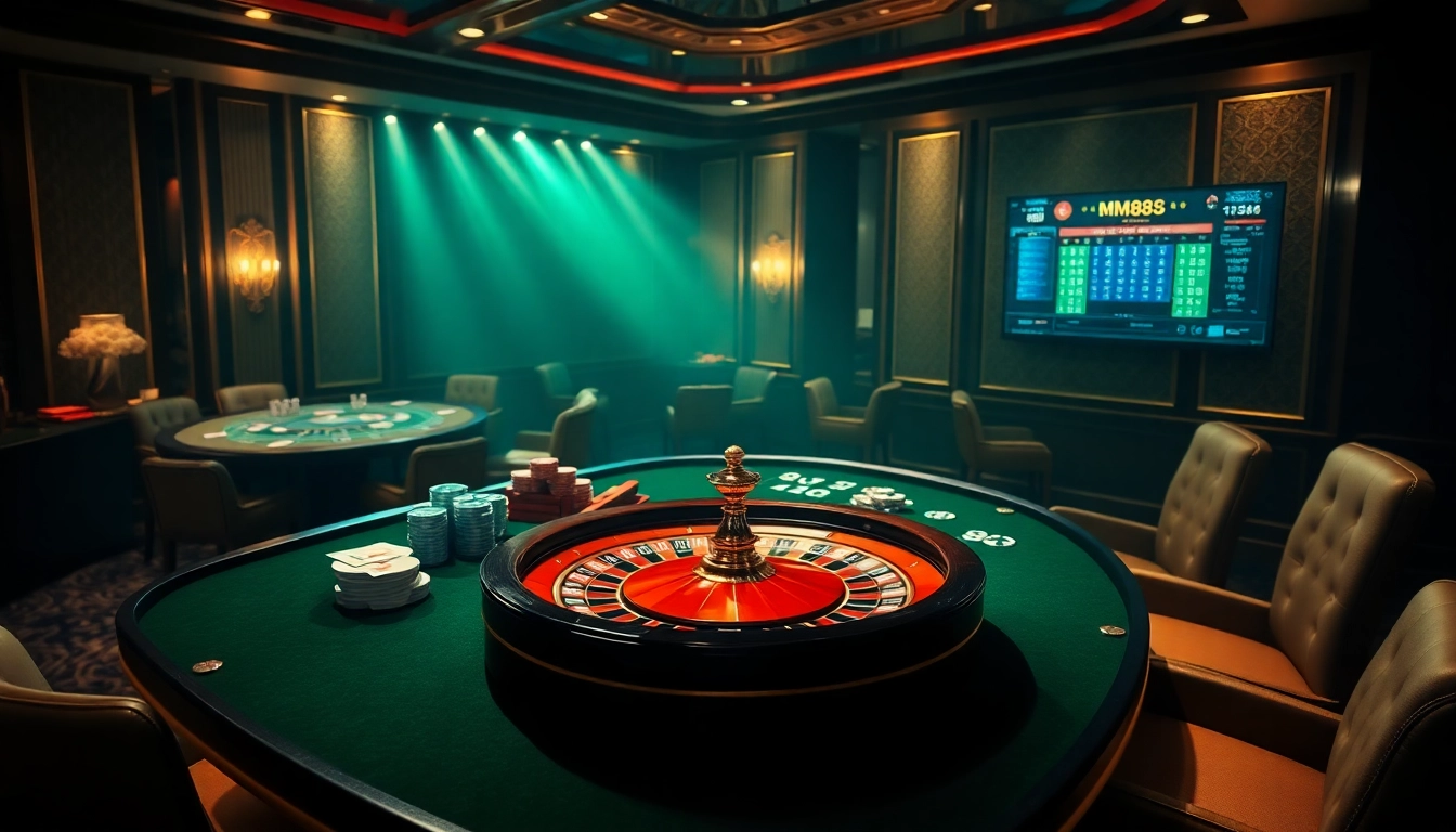 Players experiencing thrilling moments at MM88 casino with vibrant chips and cards.