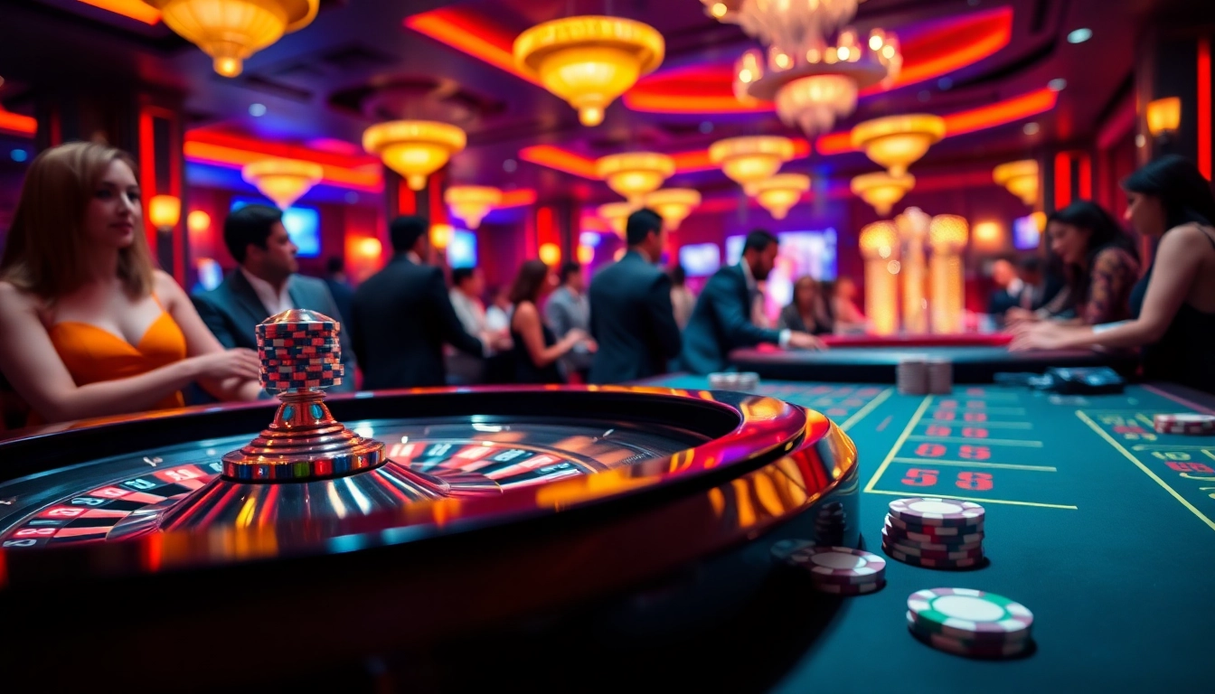 Experience the thrill of fly88 at a vibrant casino with roulette, poker chips, and exciting gameplay.