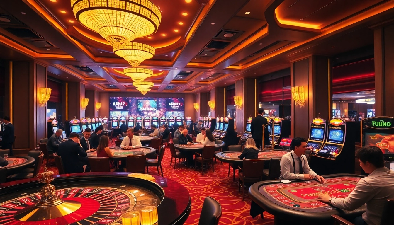Exciting gaming atmosphere in a luxurious casino featuring elements from 7m.