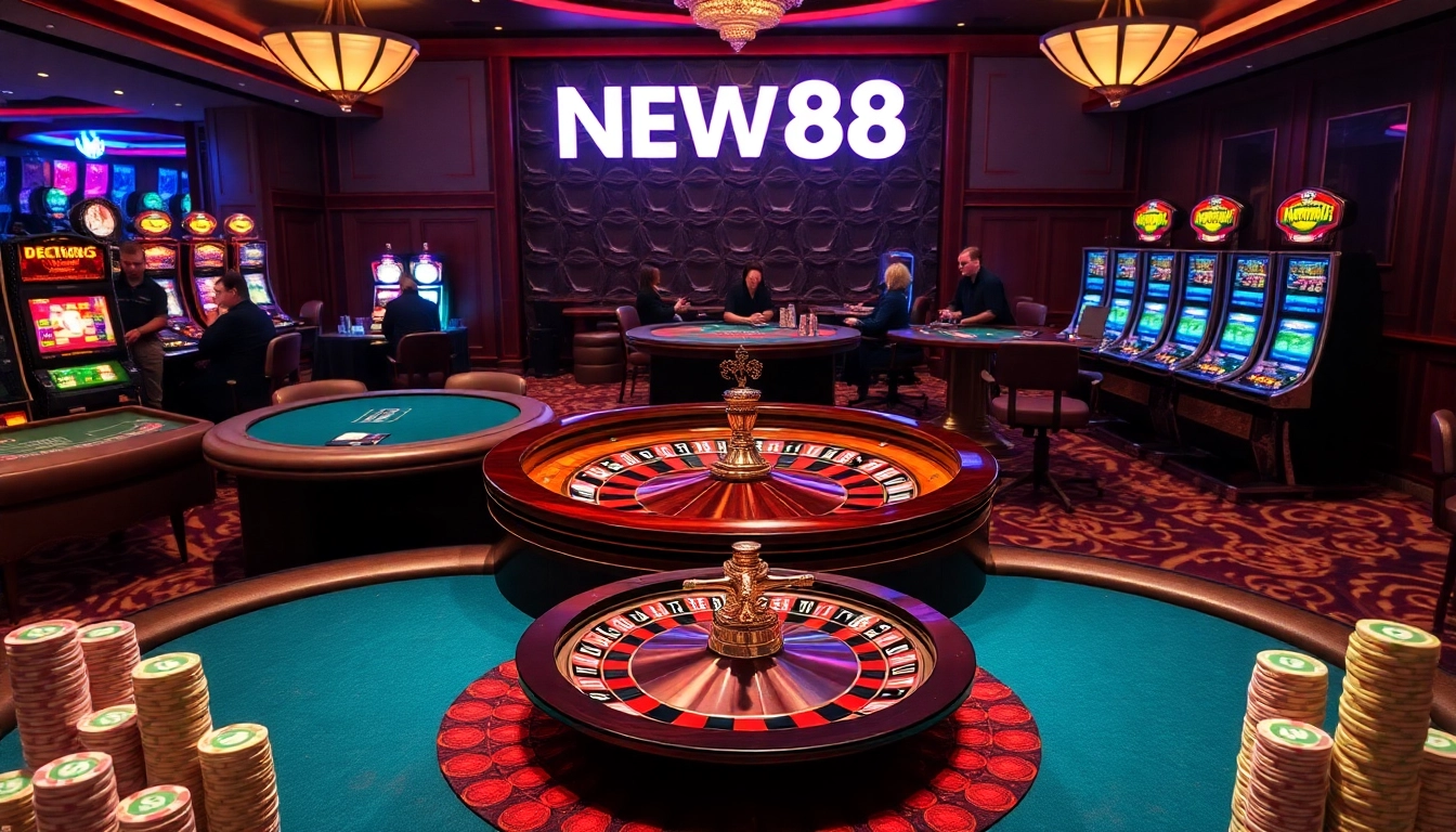 Experience high-stakes gaming at NEW88 with vibrant roulette, poker, and slot machines.