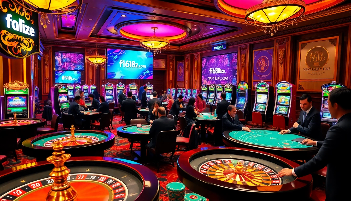 Players enjoying an exciting game at f168biz.com, showcasing luxurious casino elements and vibrant atmosphere.