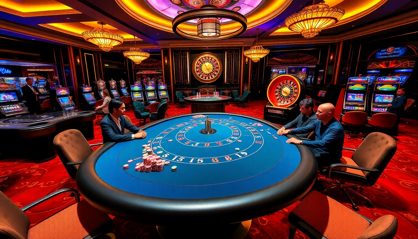 Sky Club scene featuring engaging poker players at a vibrant casino table.
