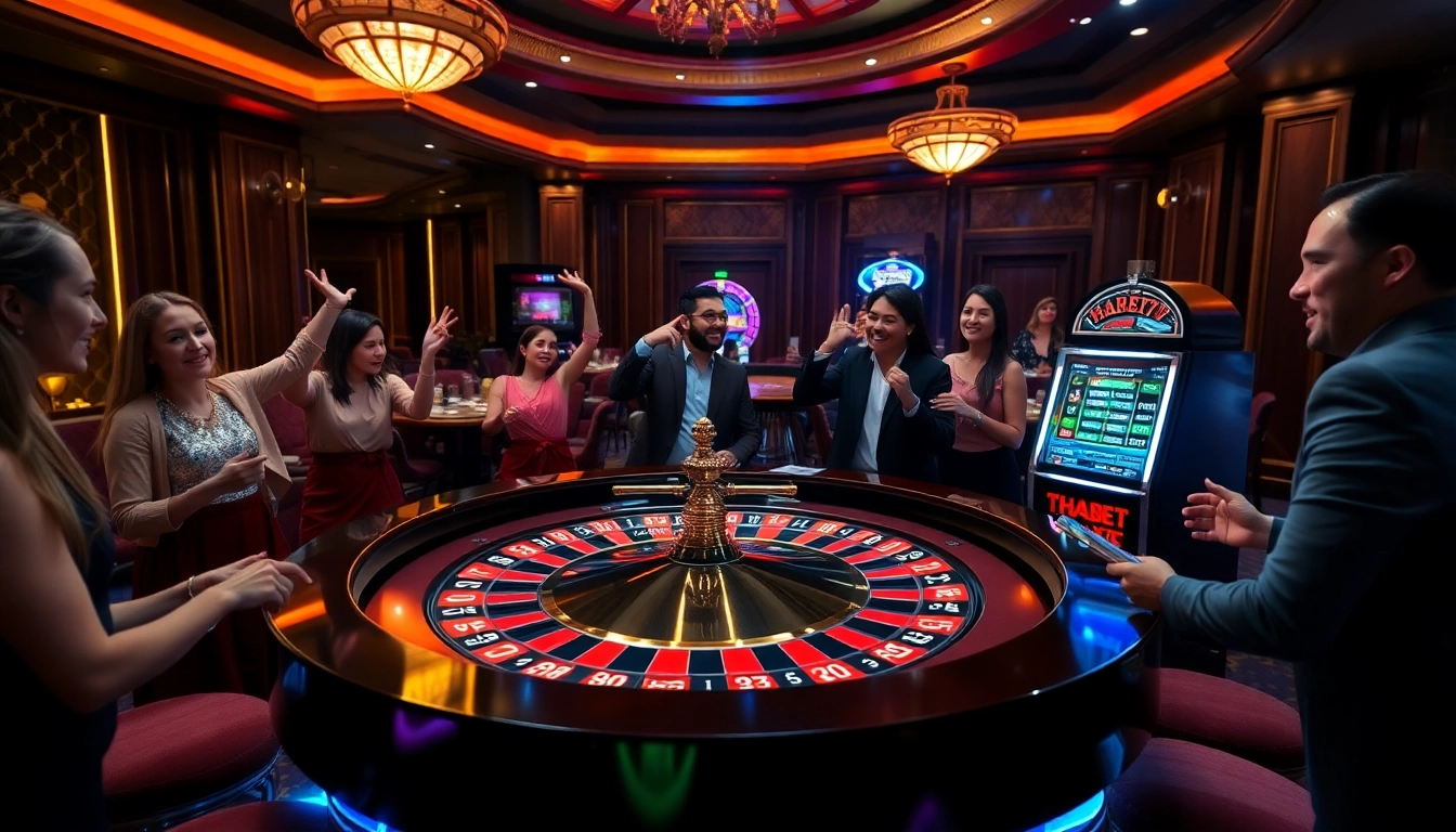 Players place bets at the vibrant roulette table, enjoying the thrills of https://thabet.vegas/ casino.
