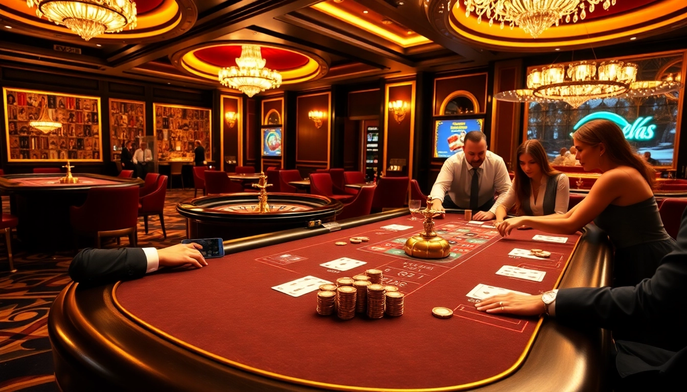Experience premium gaming at EV88 with upscale poker tables and vibrant casino atmosphere.