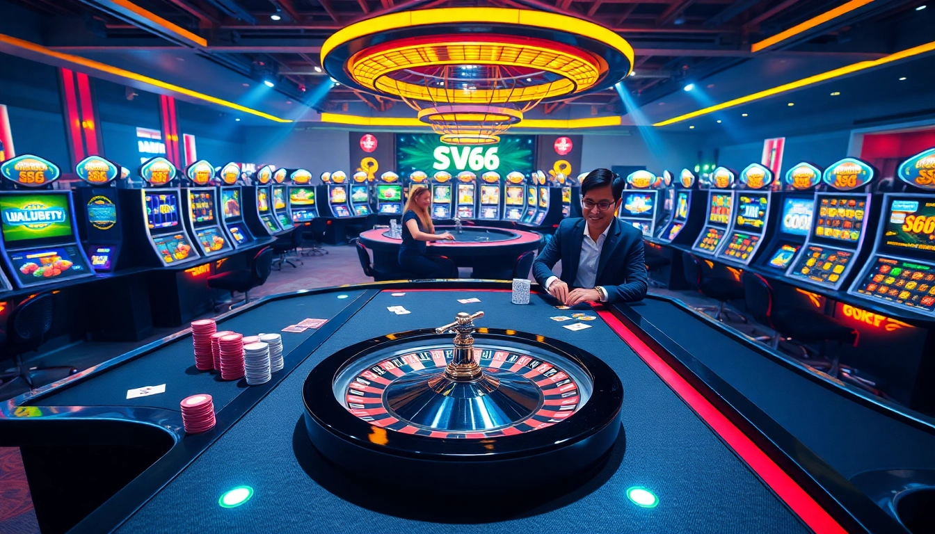 Players enjoy the vibrant casino atmosphere at sv66, immersed in gaming excitement.