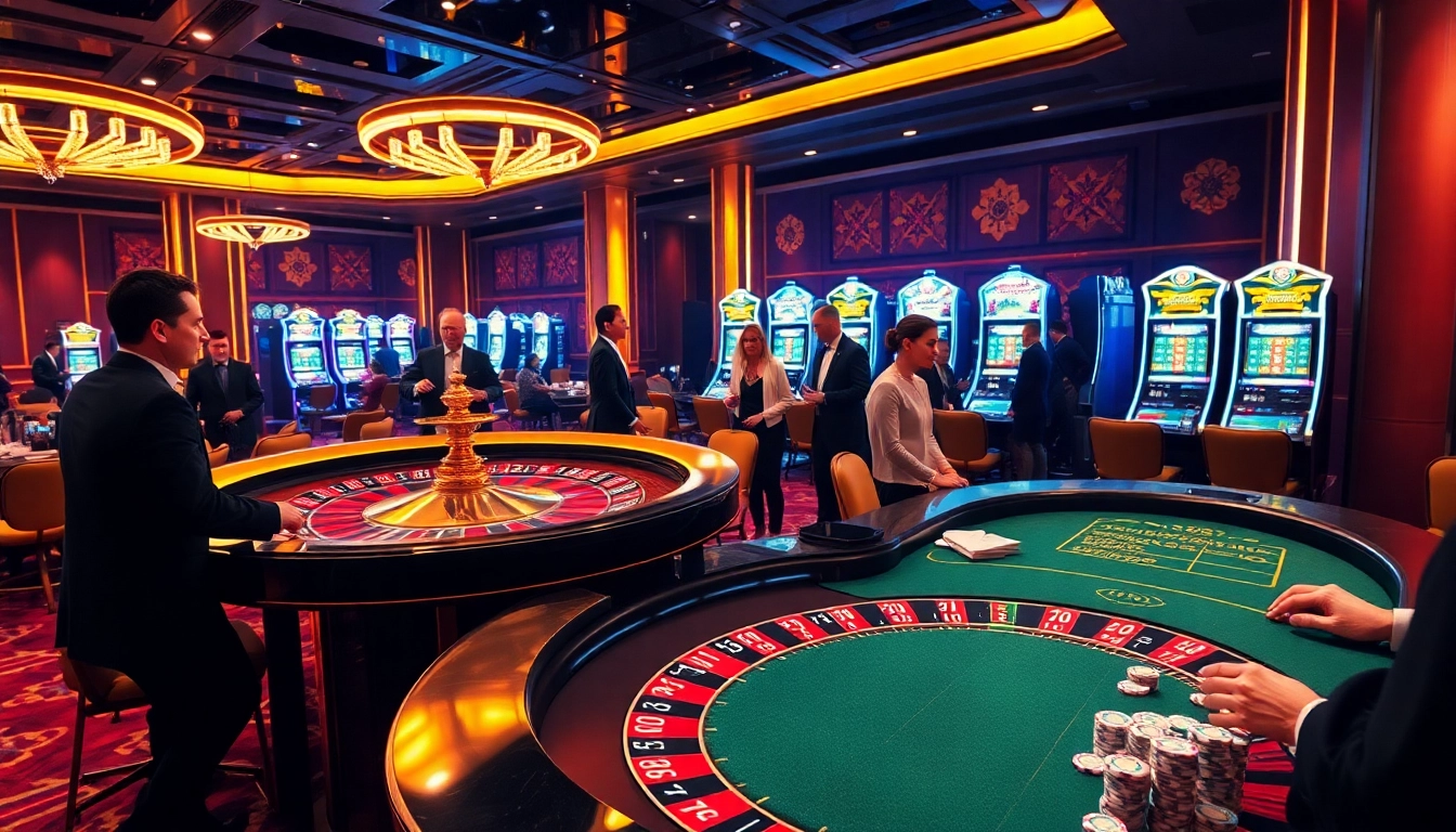 Exciting gaming atmosphere at S8 casino with roulette, poker, and vibrant slot machines.